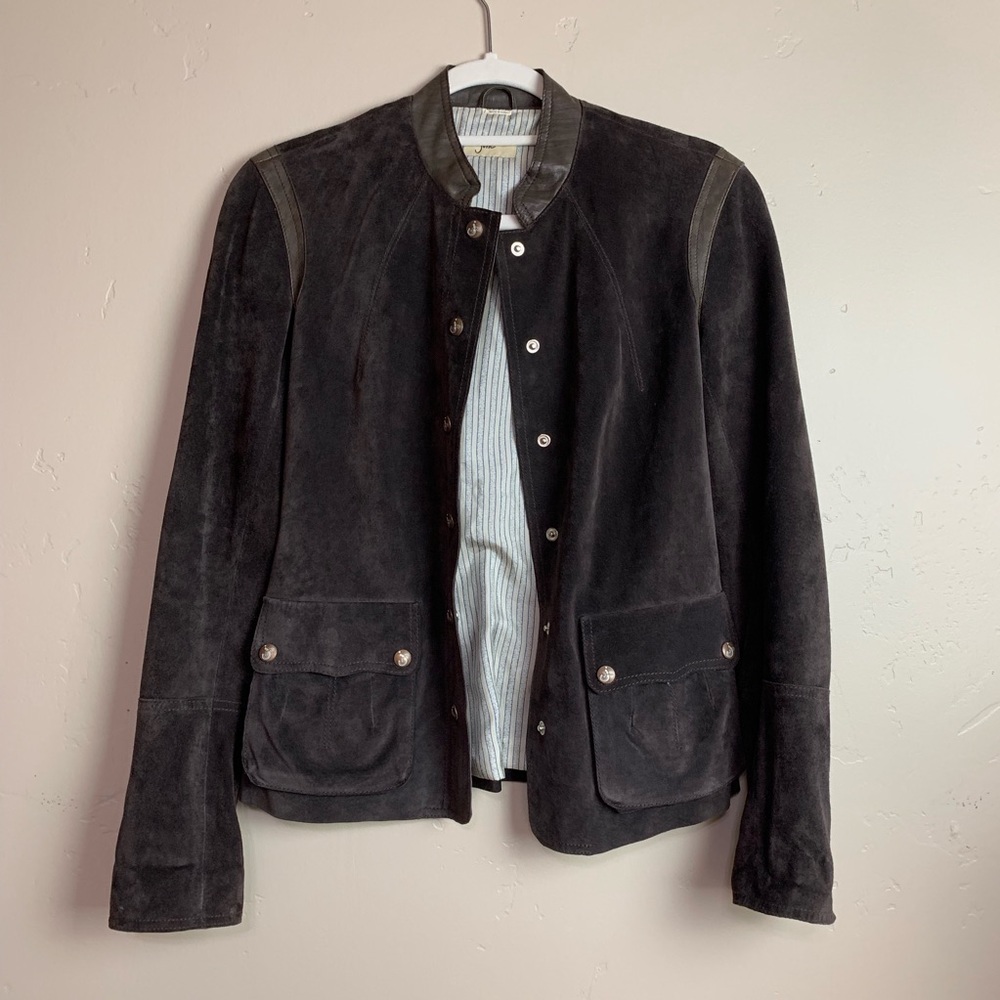 Anthropologie | June Brown Suede Snap Front Leather Jacket Small